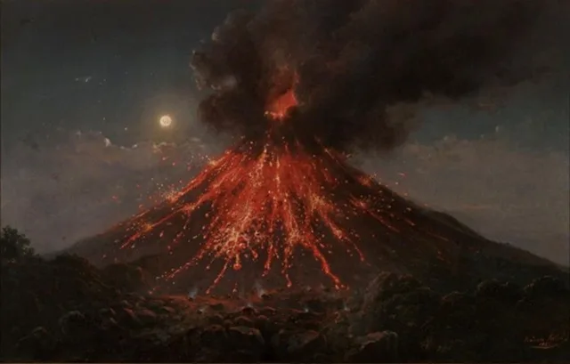 Lukisan Raden Saleh tentang erupsi gunung merapi pada malam hari